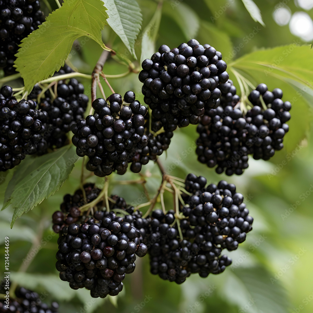 Clusters fruit black elderberry in garden Clusters fruit black elderberry in garden