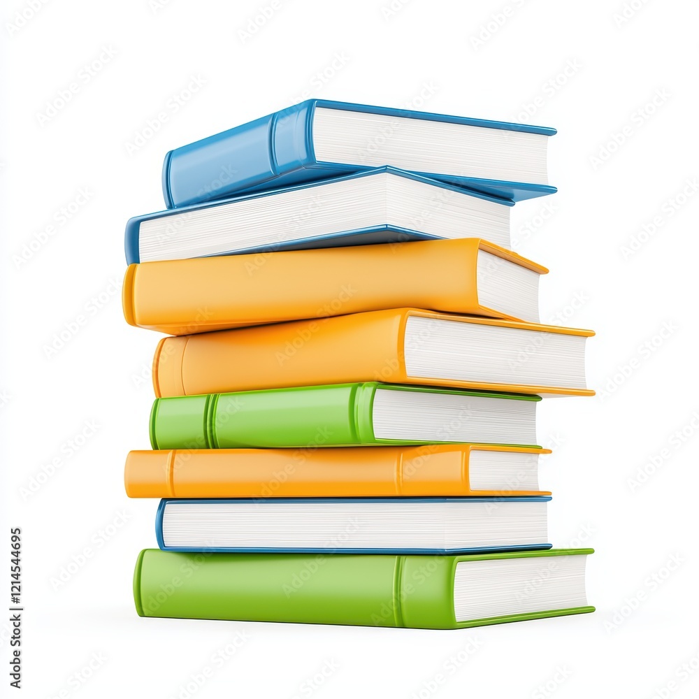 Colorful Stacked Books on White Background in Modern Style Colorful Stacked Books on White Background in Modern Style