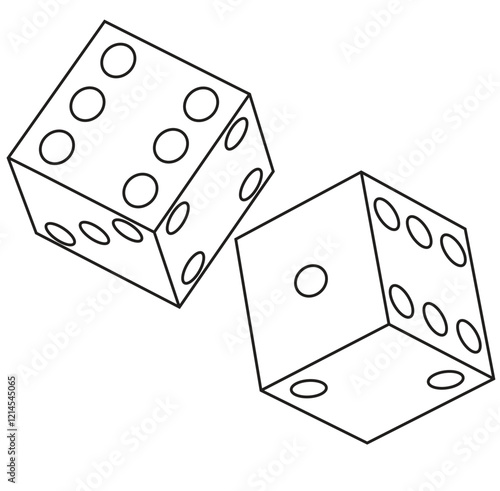 Cute cartoon hand drawn vector dice coloring page.