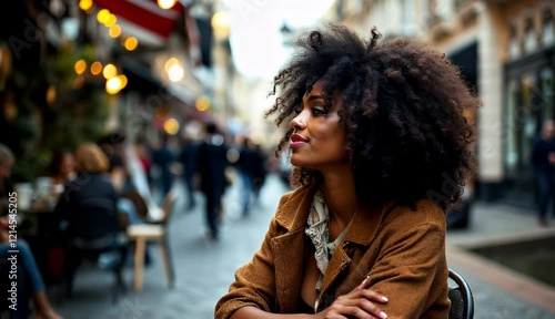 Joyful Woman at Parisian Cafe