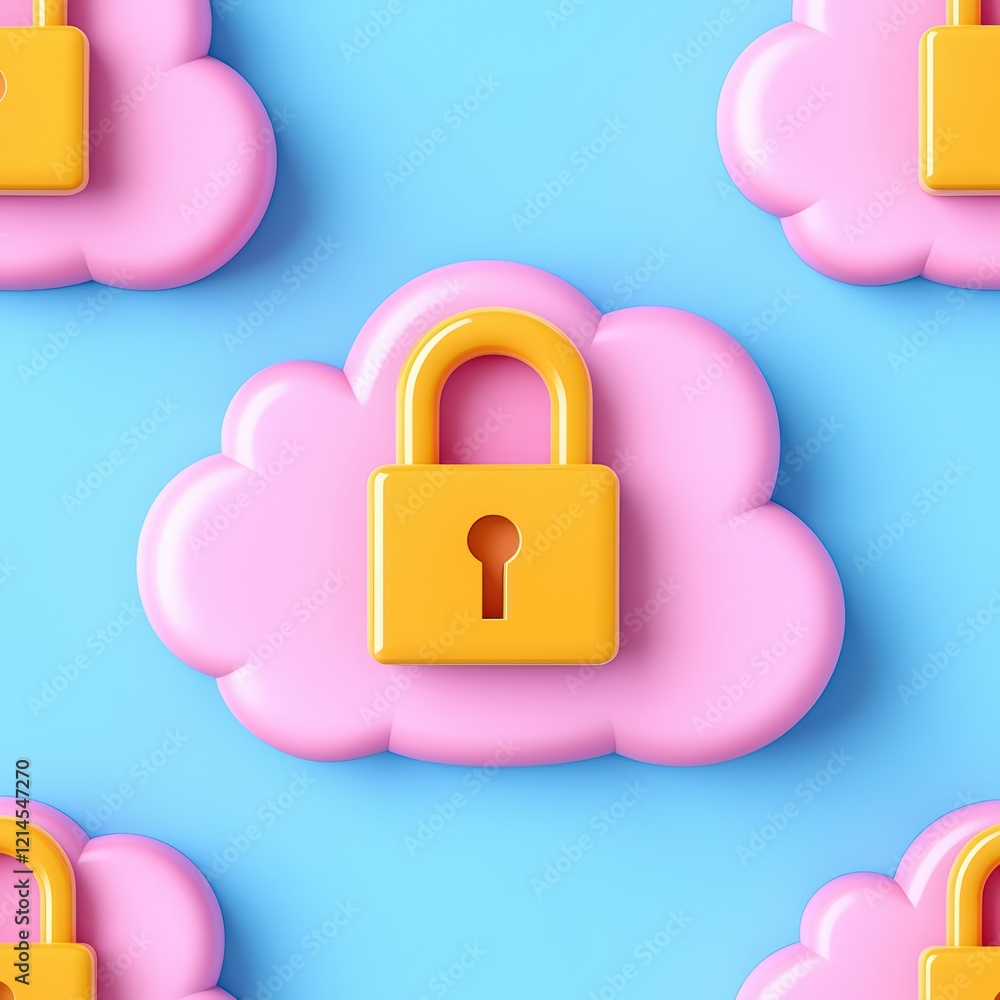 Colorful Cloud Icons with Lock Symbols Representing Security Concepts