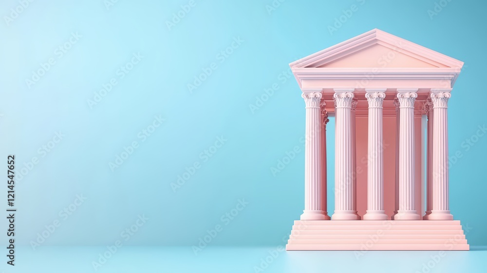 Obraz premium Elegant Classical Building with Columns on Soft Blue Background