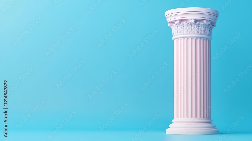 Elegant Pink Marble Column on Bright Blue Background for Design Elegant Pink Marble Column on Bright Blue Background for Design