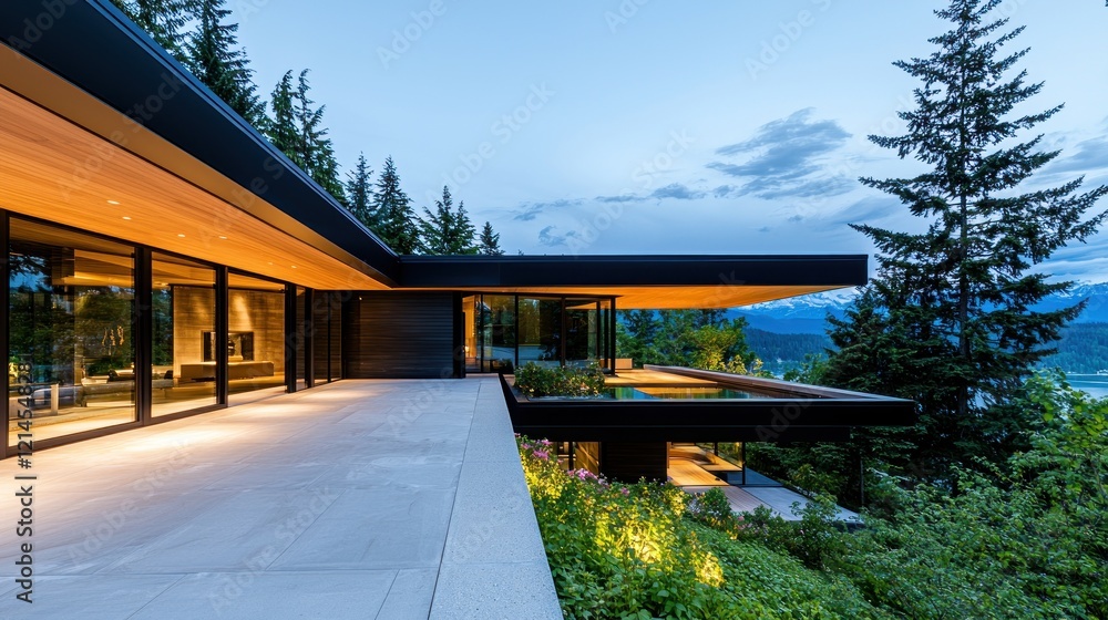 Fototapeta premium Modern Mountain Home at Dusk