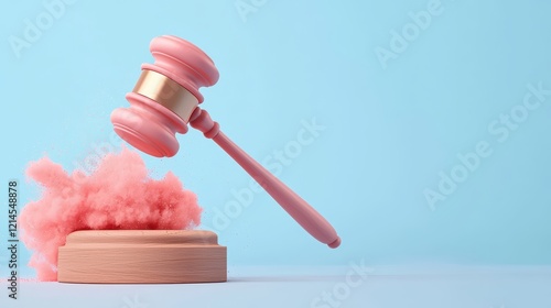 Pink Gavel Above Cotton Candy Clouds on Light Blue Background