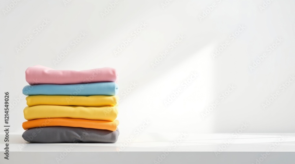 Pastel T-shirts Stacked: A Minimalist Clothing Still Life Pastel T-shirts Stacked: A Minimalist Clothing Still Life