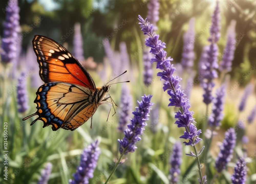 A butterfly sipping nectar from a fragrant lavender bloom in a sunny garden, nature, lavender, nectar A butterfly sipping nectar from a fragrant lavender bloom in a sunny garden, nature, lavender, nectar