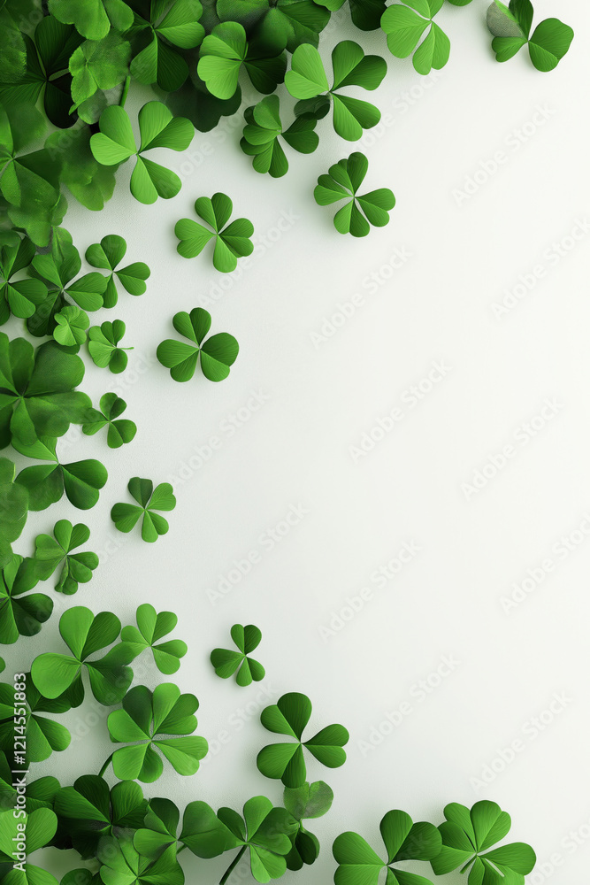 Clover leaves on the left on a white background, background photo. Advertising banner, good luck charm for St. Patrick's Day. Bright and festive St. Patrick's Day. Clover leaves on the left on a white background, background photo. Advertising banner, good luck charm for St. Patrick's Day. Bright and festive St. Patrick's Day.