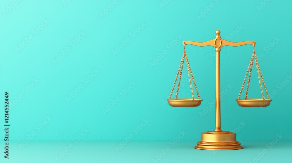 Golden Scales of Justice on Turquoise Background with Simple Design Golden Scales of Justice on Turquoise Background with Simple Design