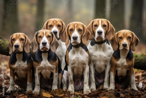 Pack of Beagles - A Group of Hunting Dogs on a Hunt for Game photo