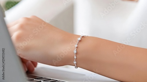 Elegant Diamond Bracelet on a Woman's Wrist Close Up Photography photo