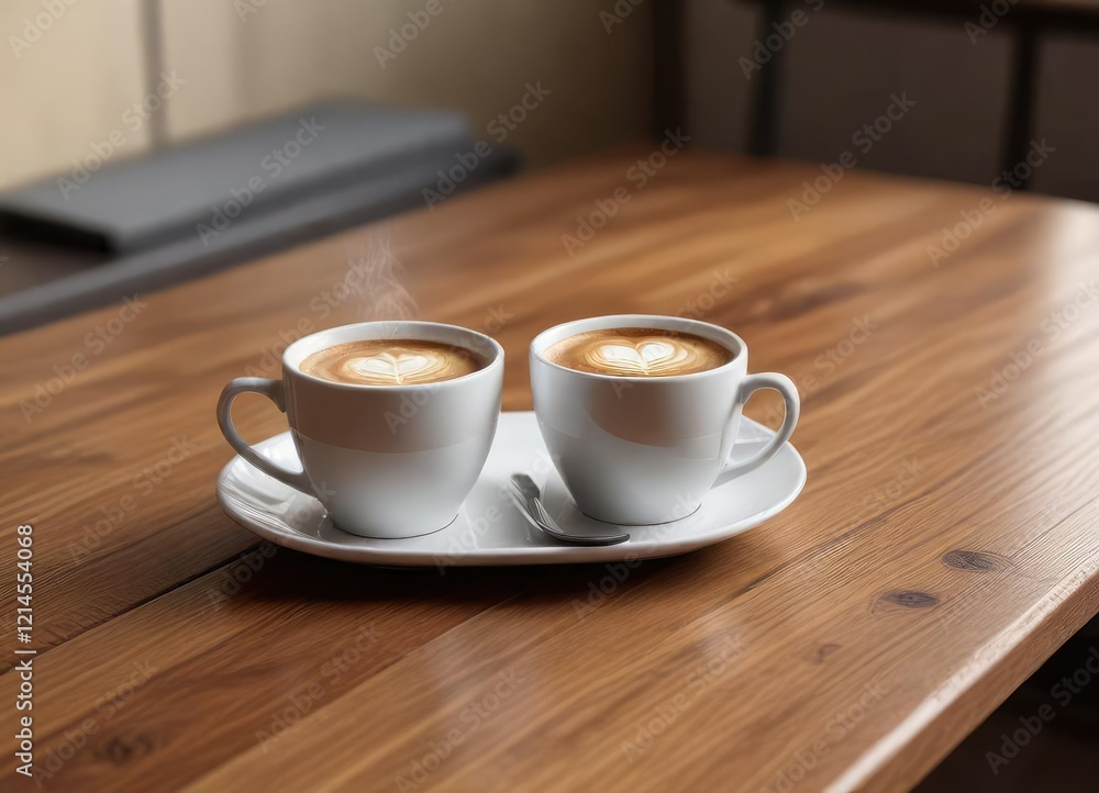 A coffee cup with a saucer placed on the table top of a wooden desk, paperwork, office decor, notebook A coffee cup with a saucer placed on the table top of a wooden desk, paperwork, office decor, notebook