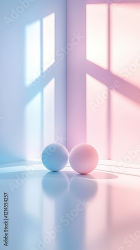 Minimalist pastel spheres in soft natural lighting photo