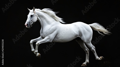 White horse runs gallop isolated on the black