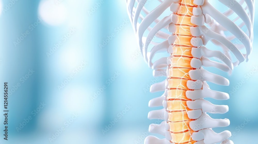 Fototapeta premium Human Spine Anatomy Model With Luminous Intervertebral Discs