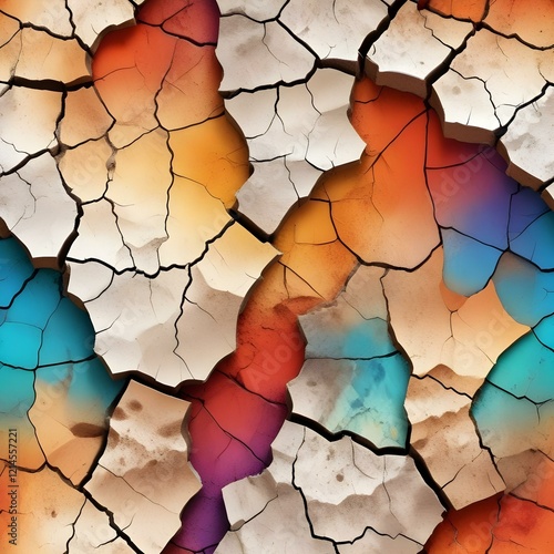 Cracked earth textures with colorful overlays
