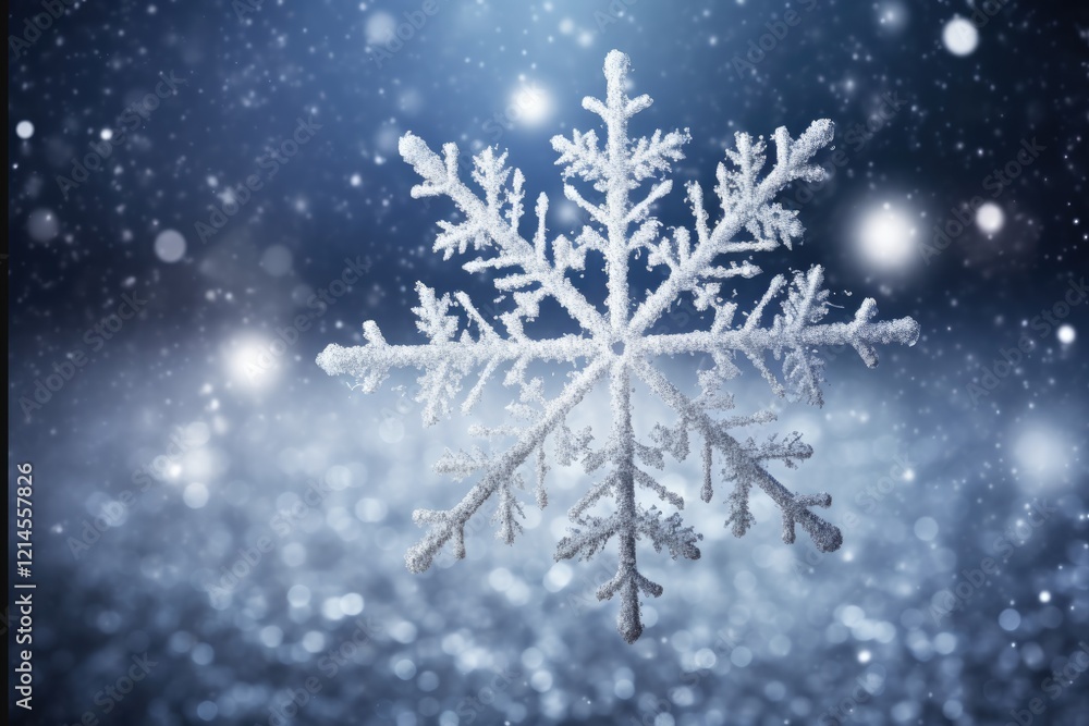 Sparkling Silver Snowflake on Grey Sky Background. Perfect for Christmas Decoration and Winter-related Designs Sparkling Silver Snowflake on Grey Sky Background. Perfect for Christmas Decoration and Winter-related Designs