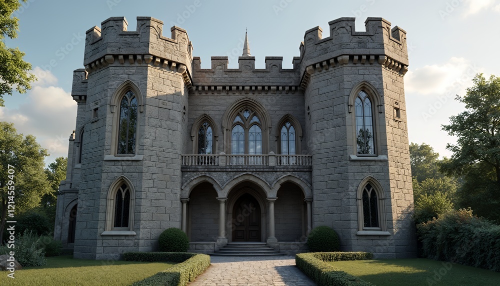 Fototapeta premium Majestic Stone Castle House Architectural Design Rendering