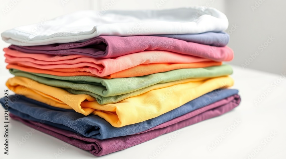 Neatly Stacked Pastel T-shirts: A Soft, Serene Still Life Neatly Stacked Pastel T-shirts: A Soft, Serene Still Life