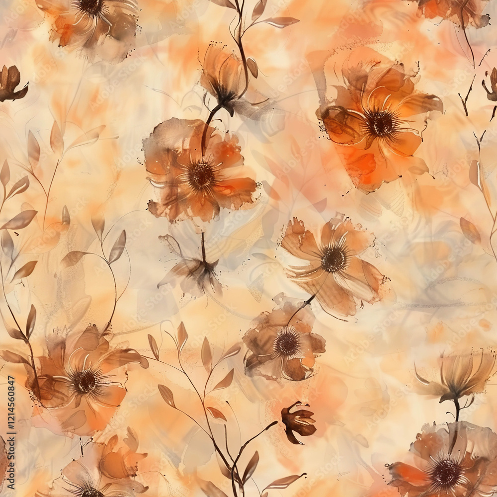 Naklejka premium Brown-hued ethnic floral watercolor design