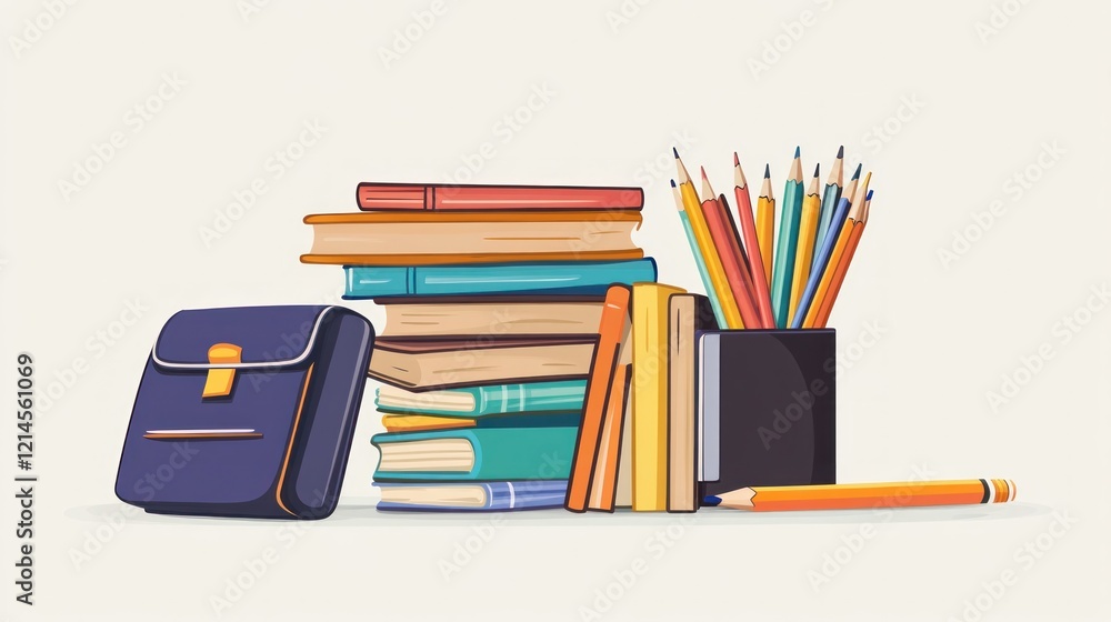 School supplies books, pencils, bag; back to school School supplies books, pencils, bag; back to school
