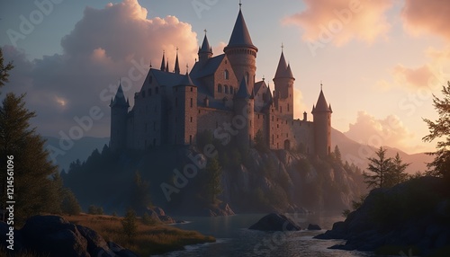 Wallpaper Mural Majestic Castle Sunset Landscape Digital Art Print Torontodigital.ca