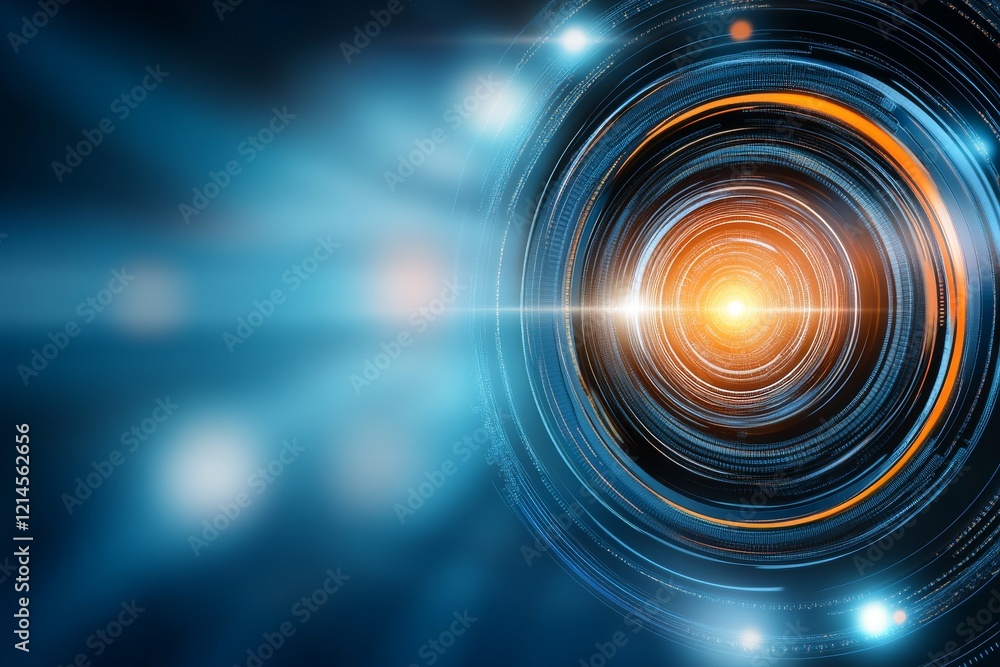 Fototapeta premium Abstract Futuristic Digital Background with Circular Tunnel and Data Flow