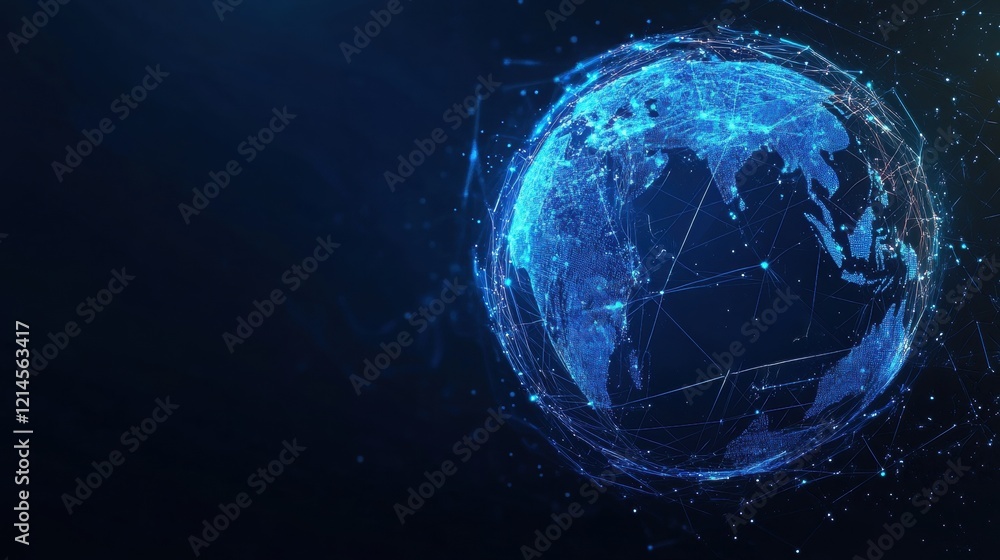 Globe with a network of connected lines and dots representing global communication and connectivity Globe with a network of connected lines and dots representing global communication and connectivity