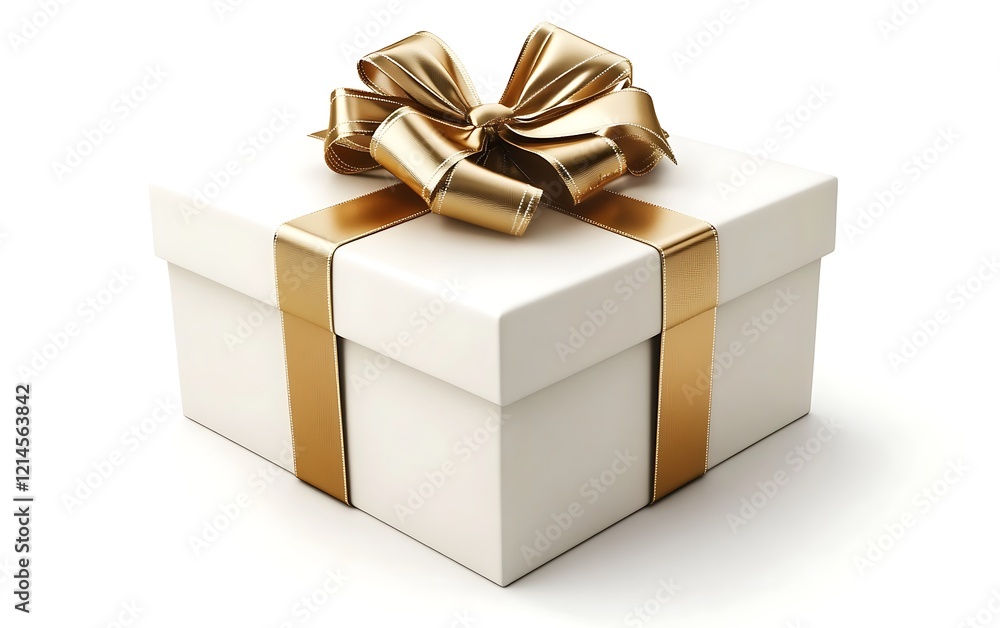 Fototapeta premium Gift box with gold ribbon on white background