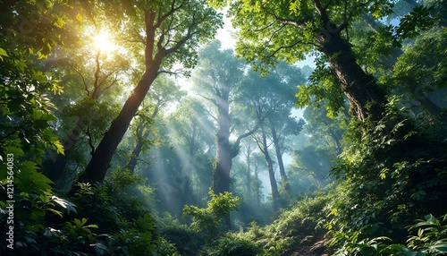 Sunlit Forest Landscape Peaceful Nature Scene