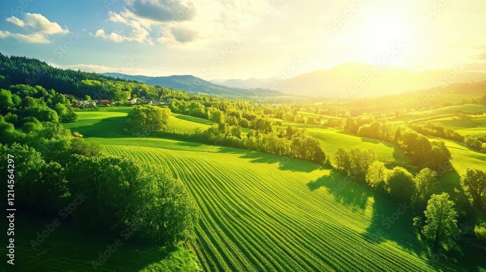 Obraz premium Aerial View of Farmland Under Bright Sunlight