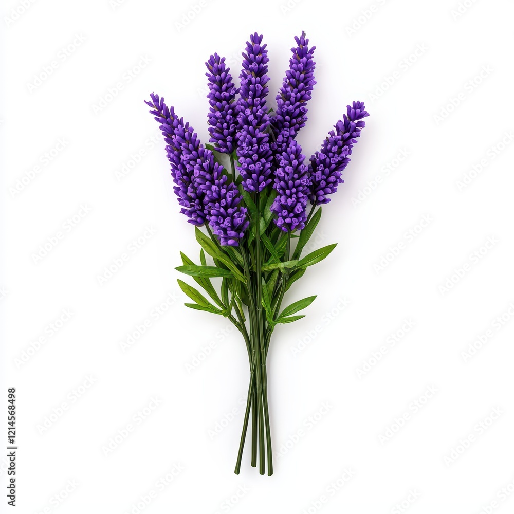 Naklejka premium Vibrant Purple Lavender Bouquet on White Background