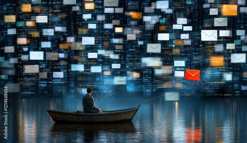 Surreal Digital Fishing Scene with AI Robot