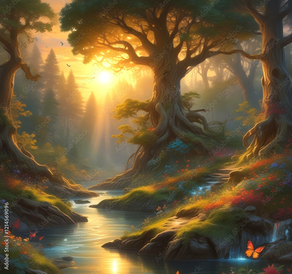 Fototapeta premium Illustration of fantasy fairy forest.