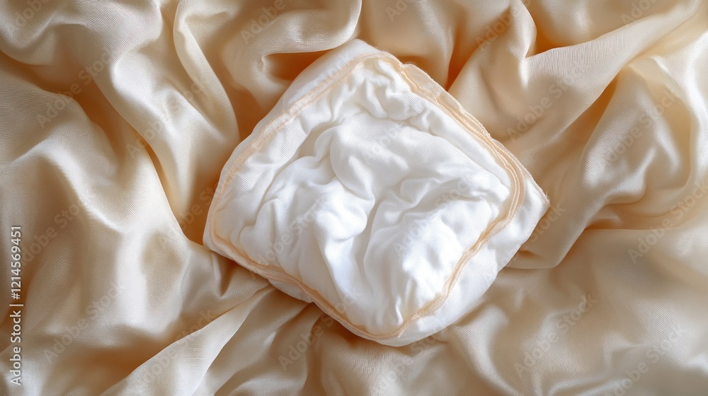 Soft silk fabric, square pillow, bedroom setting, product shot Soft silk fabric, square pillow, bedroom setting, product shot