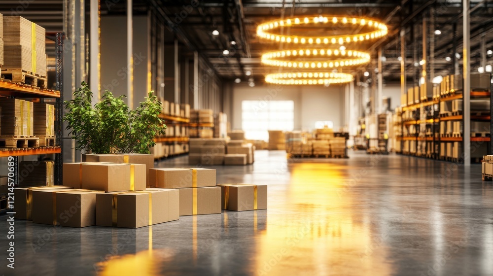 Bright and Modern Industrial Warehouse with Shelves and Boxes Ready for Efficient Logistics and Distribution Bright and Modern Industrial Warehouse with Shelves and Boxes Ready for Efficient Logistics and Distribution