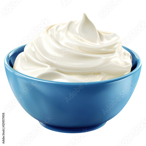 Creamy Whipped Topping in a Blue Bowl Isolated on White Background