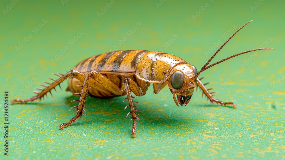 Fototapeta premium Close up of a bug crawling on a green leaf surface in natural light