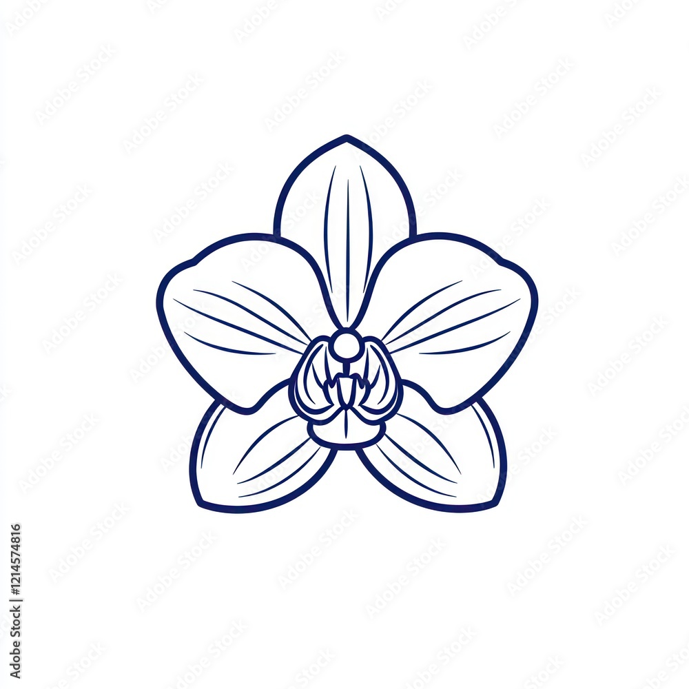 Blue Orchid Line Art, White Background, Simple Design, Floral Print Blue Orchid Line Art, White Background, Simple Design, Floral Print