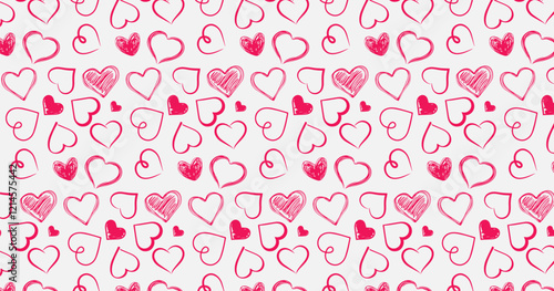 Pink Red love heart shape abstract seamless trendy pattern for happy valentines day white background