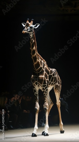 A Giraffe Walks A Runway Fashion Show photo