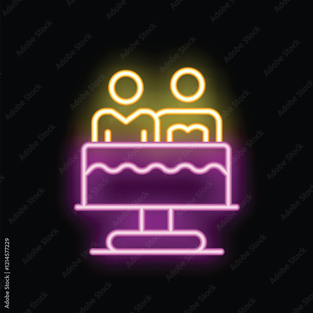 Neon sign illuminating a wedding cake, perfect for businesses related to celebrations and love Neon sign illuminating a wedding cake, perfect for businesses related to celebrations and love