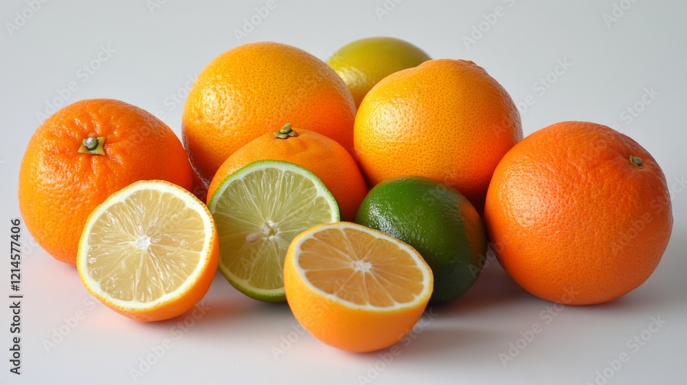 Vibrant Citrus Fruits: A Colorful Still Life of Oranges, Lemons, and Limes Vibrant Citrus Fruits: A Colorful Still Life of Oranges, Lemons, and Limes