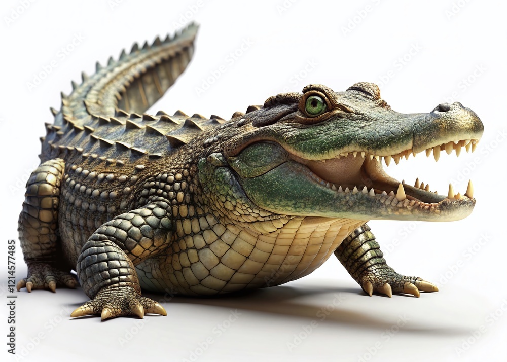 Fototapeta premium 3D Rendered Crocodile, Isolated White Background, Reptile, Wildlife, Animal