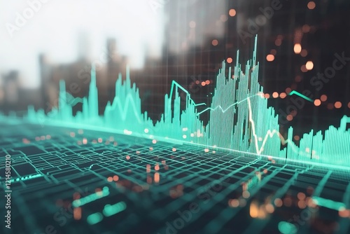 abstract financial chart with 3d green color uptrend line arrow graph go up and stock market on white color background