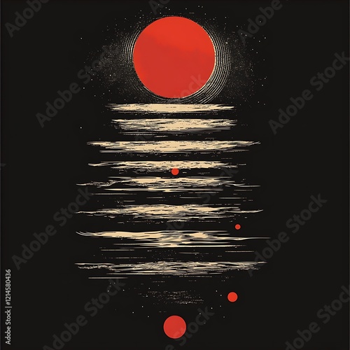 Abstract Red Moon over Watery Layers photo