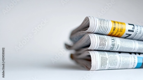 Rolled Newspapers Stacked on White Background photo