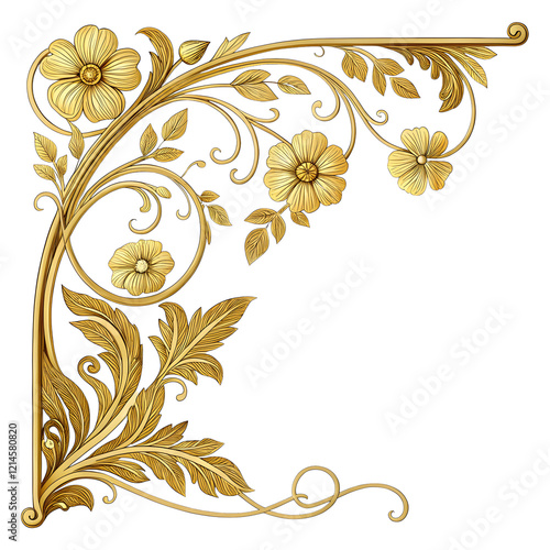 Golden Floral Corner Design: A luxurious and ornate gold corner design featuring intricate floral motifs, leaves, and swirls. This elegant element adds a touch of grandeur to any design project.  