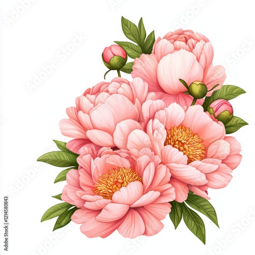 Wallpaper Mural Beautiful Pink Peonies with Green Leaves and Buds in Blooming Bouquet Torontodigital.ca