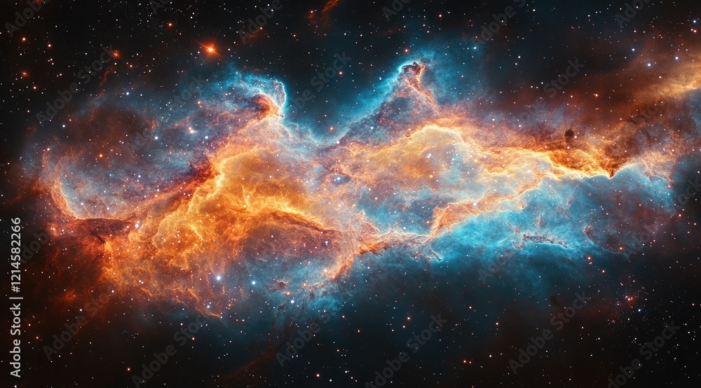 Fototapeta premium Cosmic Nebula with Vivid Orange and Blue Hues